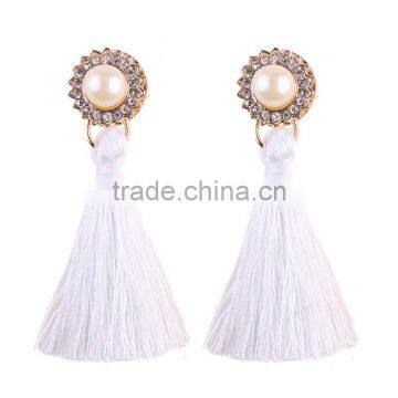 Bohemian Jewelry Imitation Pearls With Long Colorful Tassel Charms Earrings for Women photo-4