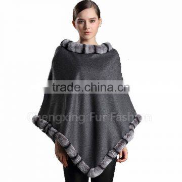 CX-B-P-58A Fashion Super Quality Latest Genuine Rex Rabbit Trim Pashmina Shawl