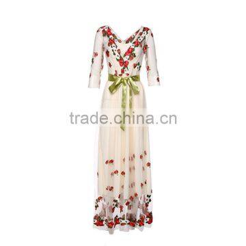 Maxnegio High Wais Mesh Bodycon Embroidery Casual Dress photo-4