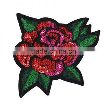 2017flower shape custom embroidery sequin patch embroidery design for jeans