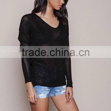 MGOO New Arrival Black Light Knit Tops Sweaters Hi Low Snoopneck Plain Women Sexy Loose Pullovers photo-4