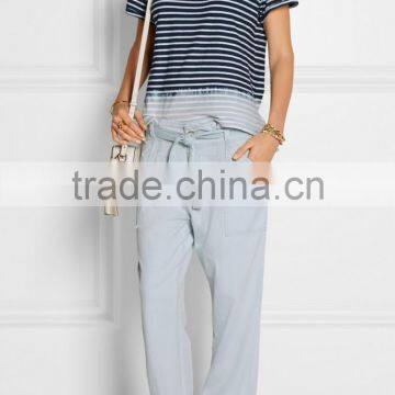 The Freshman Dip-dyed Light-blue and White Wholesale Striped T-shirt photo-2