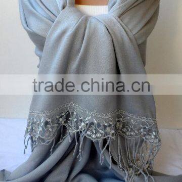 Silver Gray French Lace Light Gray Pashmina Shawls Soft Lightweight Scarf Bridesmaid Pashmina Women Wedding Trend Feminine Gifts photo-4