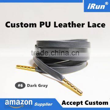 Luxury Flat Gray Leather Sneaker Shoelaces Metal Tips Faux Sheepskin Leather Grey Shoelace for Ultra Boost - 8 Colors