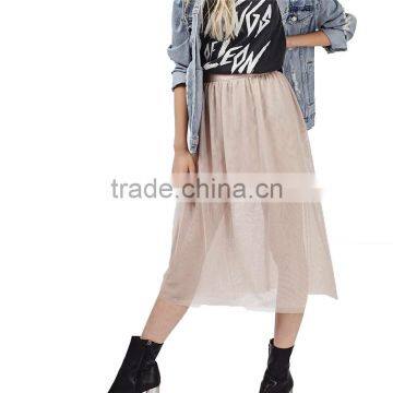 2017 OEM Spring Semi Persperctive Tulle Nude Prom Ladies Skirt