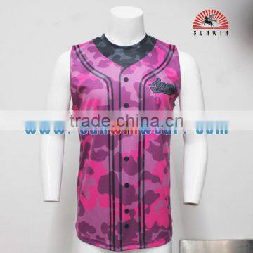 wholesale sublimated button down sleeveless baseball jersey