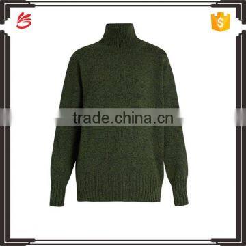 High Quality Custom High Neck Green Sweater Women 2017