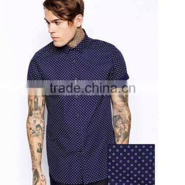 Navy Donut Dotted Printed Short Sleeve Cotton Shirt photo-1