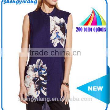 Floral print navy/black polyester/spandex cheap tank top/singlet factory guangzhou China