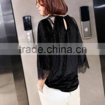 Black 3/4 Sleeven Loose Wear t Shirt for Fat Women photo-3