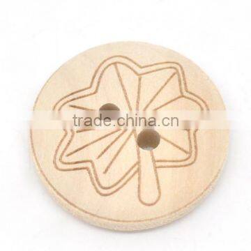 Newest Leaf Pattern Carved Wood Sewing Buttons With 2 Holes