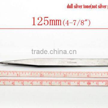 Silver Tone Tweezers Repair Tools 12.5cm(4-7/8"), sold per pack of 5,Jewelry