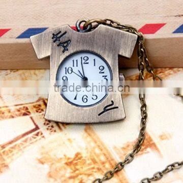 Vintage Cartoon T-Shirt Open Faced Pocket Watch Pendant Necklace