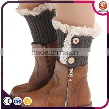 Women's button crochet mixed knitted boots cuff toopers, short leg warmers socks with button