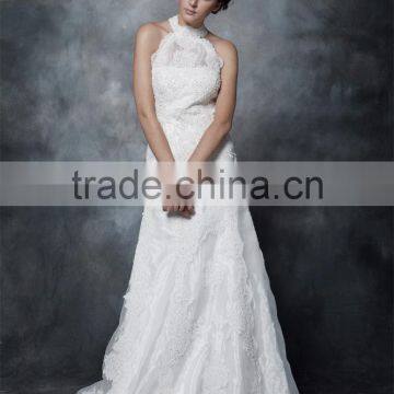 Sheath Halter Neck Lace-Up Taffeta Wedding Dress AS29602 photo-2