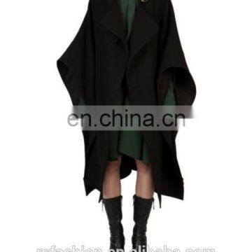 Ladies Oversized Wool-blend Cape Buckled Collar Open Front Heating Mantle Dust Coat photo-2