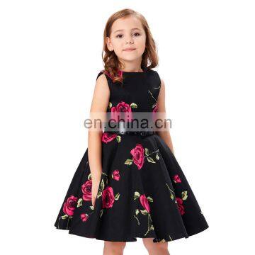 Kate Kasin Children Girls Sleeveless Round Neck Vintage Retro Cotton Floral Pattern Dress KK000250-5