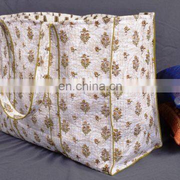 Indian Cotton Quilted Bag Handmade Floral Print Designer Reversible Beach Bag Tote Bag Carry Bag