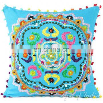 Light Blue Embroidered Decorative Pillow Cushion Cover - 16