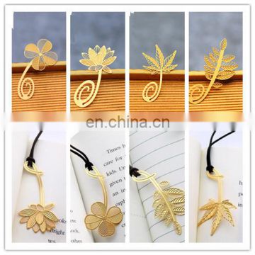 Leaf shape gold color plated leaf bookmark custom metal bookmarks gold metal leaf bookmark