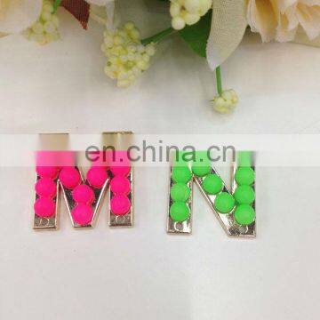 hot sell colorful beaded letter metal garment accessories sew on neckline or pin on or nail on clothing bags or shoes