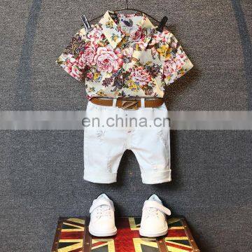 2019 Summer Kid Boys Clothes Flower Shirts + KIDS Denim Shorts 2PCS Baby Boys Gentleman Suit photo-6