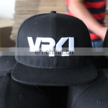 Manufacture wholesale acrylic flat bill black snapbacks hats bulk