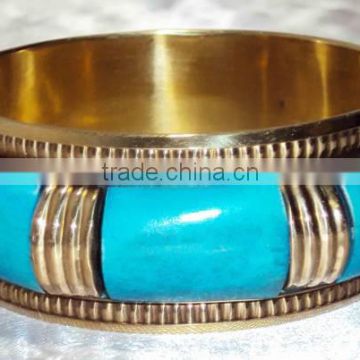 Indian Traditional Metal Bangle For Women, Turquoise Color Bangle With Brass Frame 11824