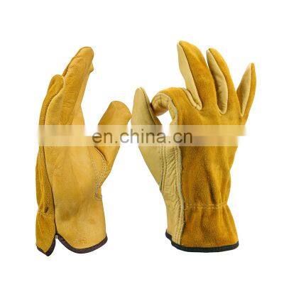 Yellow color leather work gloves with no liner