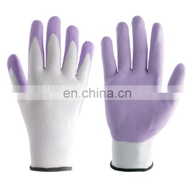 Handlandy fashion breathable purple cool job flower cutting protective nitrile coating hand digging work gardening gloves