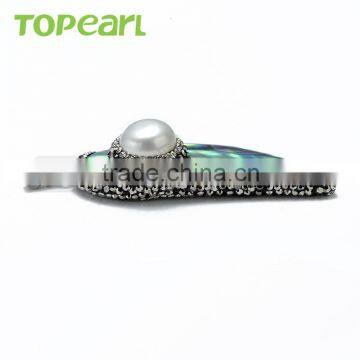 Topearl Jewelry 3pcs Charm Abalone Shell and White Freshwater Pearl Pendant Rhinestones Studded Pearl Pendant SPD10 photo-3