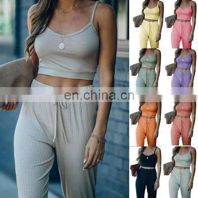Manufacturer Customized LOGO New Women's Short Sling With Trousers Sports and Leisure Two-piece Suit photo-2