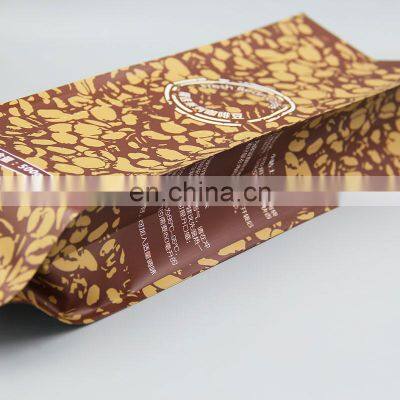Custom Printed Flat Bottom Coffee Bag With Vent Aluminium Foil Bag for Coffee Packaging