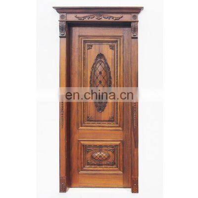 Luxury main entrance carved solid wooden door with crown frame