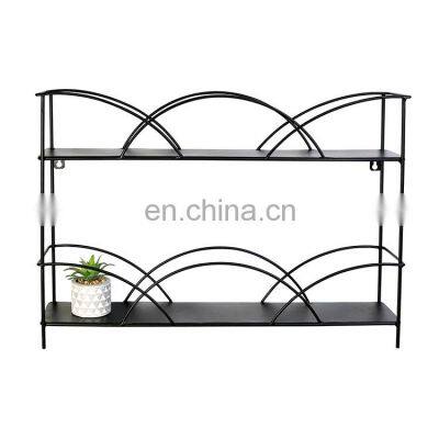 K&B wholesale double layer black iron Industrial style wall hanging storage shelves bracket