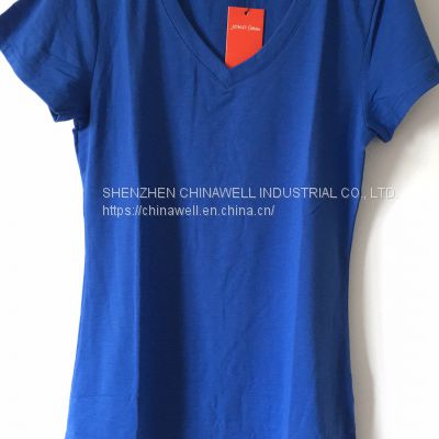 Ladies' 95%cotton 5%spandex V neck T shirt