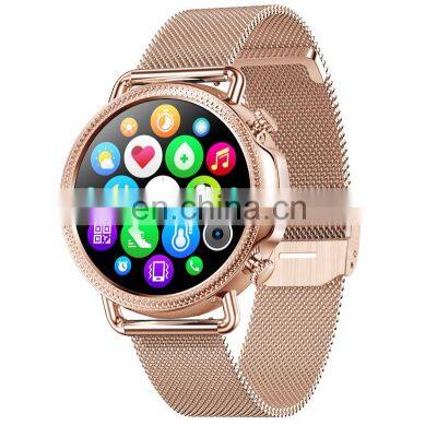 V25 Lady Smart Watch With Stainless Steel Golden Round Screen Body Temperature Smart Watch V25