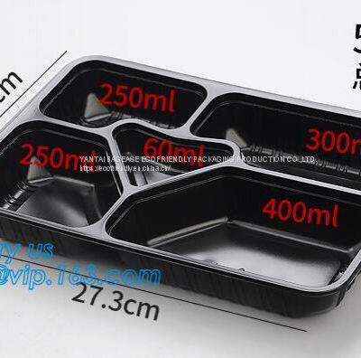 Disposable Plastic 4 Compartment Food Thermal Lunch Container Box,Plastic Takeaway Food Box with conjoined cover bagease