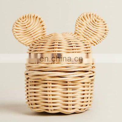 Hot Sale Woven mini beige rattan basket with mouse ear For Children Handicraft Kid Basket Bag Wicker Kids Bag Wholesale Supplier