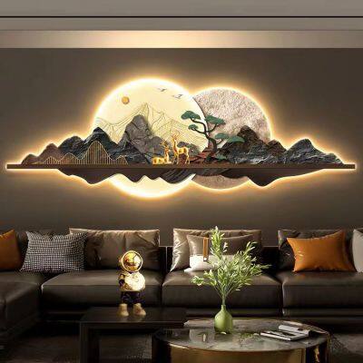 Light luxury style high-level landscape sofa background wall hanging painting elk luminous mural15