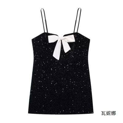 French bow design sleeveless camisole short dress for formal wear