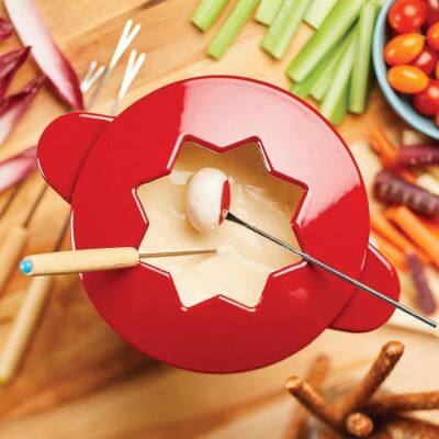 Traditional Fondue Set Enameled Cast Iron Fondue for Traditional Swiss 12 Pcs Fondue Pot for Meat, Chocolate & Cheese photo-3