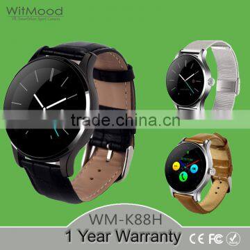 Witmood 2016 K88H Round Smart Watch with Leather/ Stainless Steel Strap