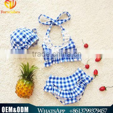 2016 Newest Cute Baby Girl Summer Blue Plaid Swimwear Japan Girl Bikini Swimwear Sexy Baby Beachwear