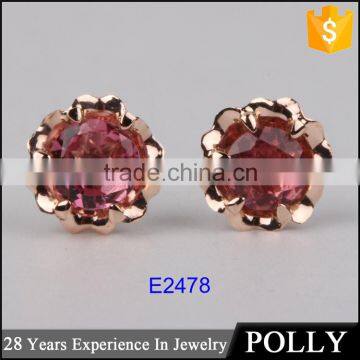 Fashion rose gold plated beatiful flower red zircon 925 silver stud earring jewellery