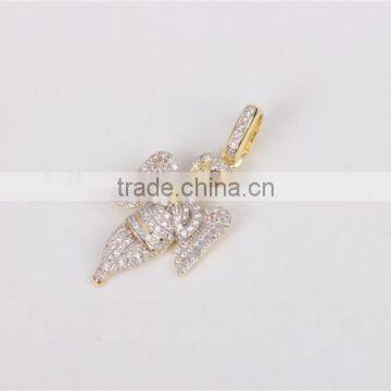 Micro Set 925 Sterling Silver Iced Out Angel Jewelry Hip Hop Pendant photo-3