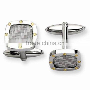 Whale Back Stainless steel Cuff Links with carbon fiber