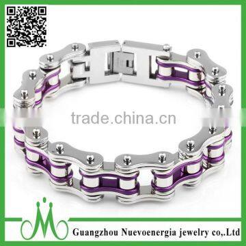 Fashion Mens Bracelet Stainless Steel New Motorcycle Bike Chain Silver Purple