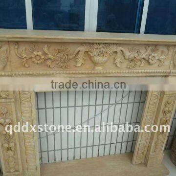 yellow marble stone fireplace