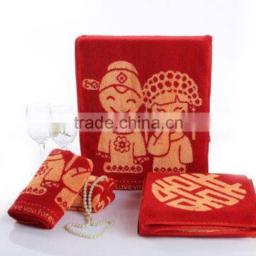 chinese element 100% cotton red towel for wedding